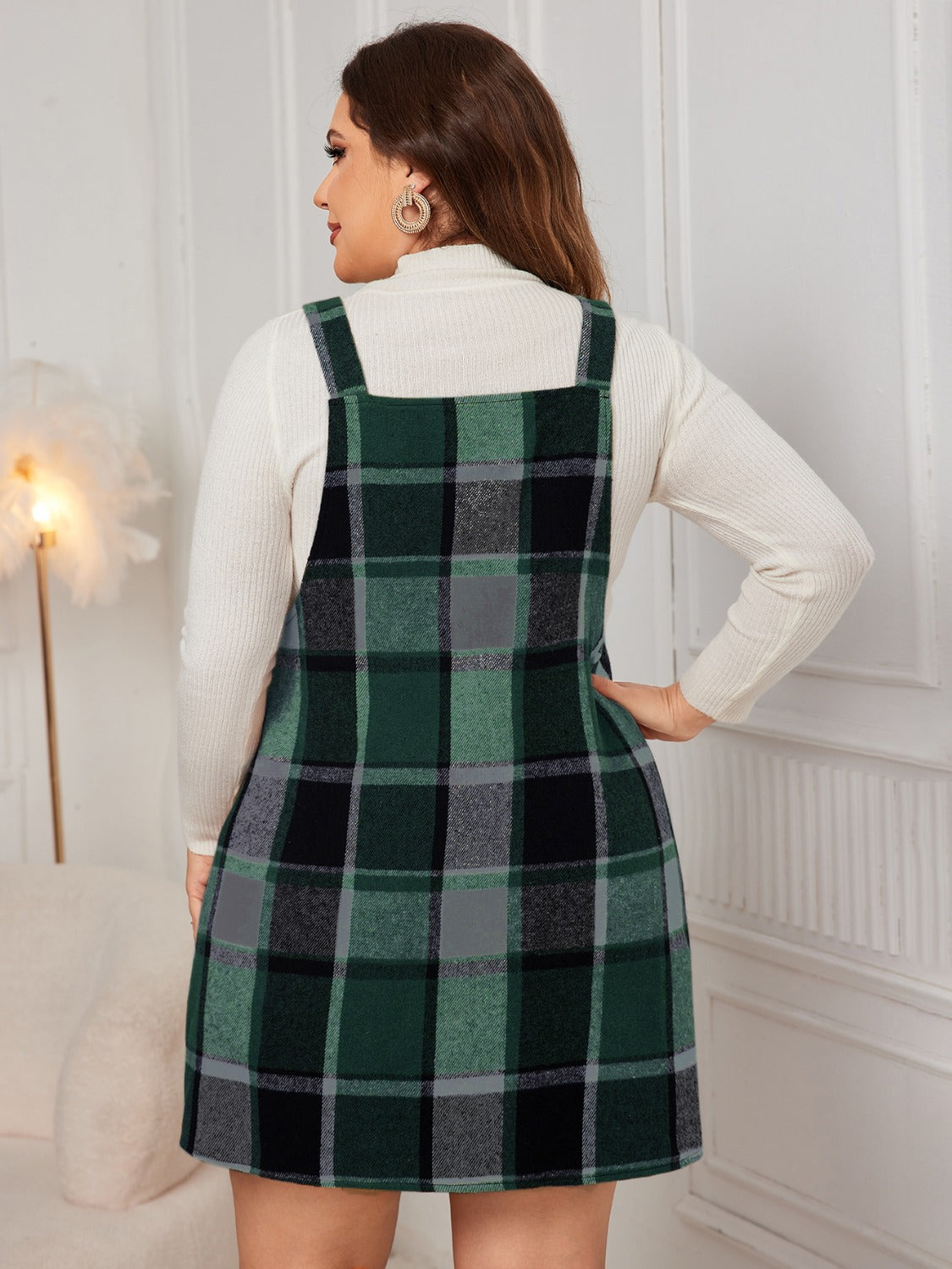 Robe salopette à bretelles larges à carreaux grande taille Miel