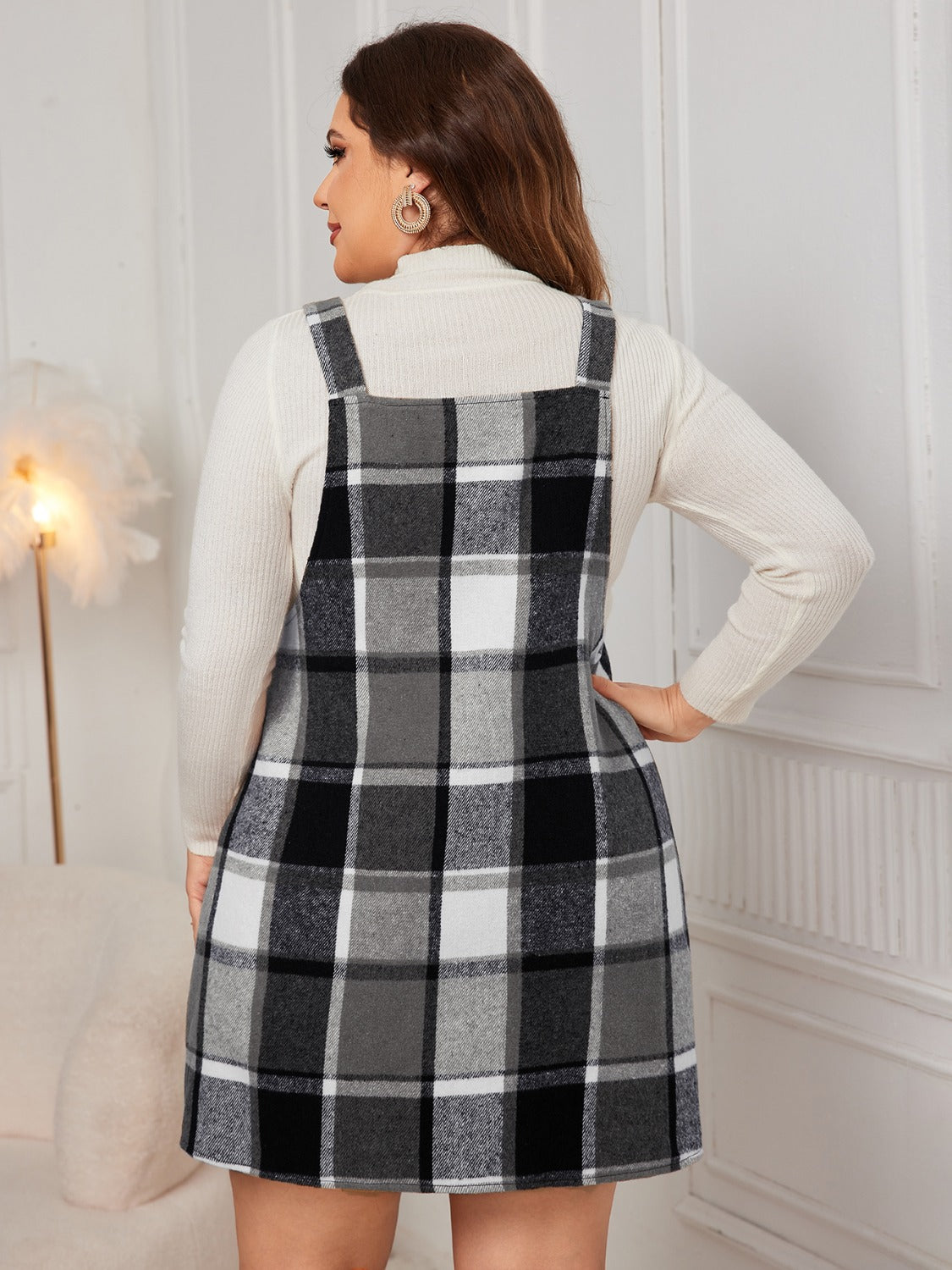 Robe salopette à bretelles larges à carreaux grande taille Miel