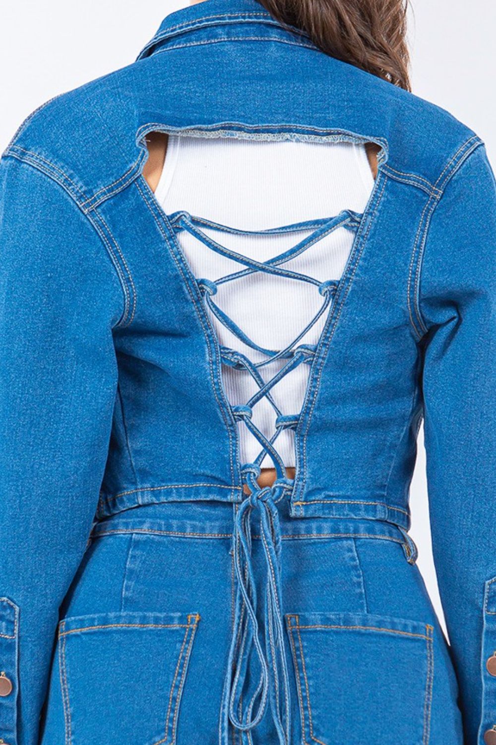 Veste courte en jean à lacets dans le dos American Bazi