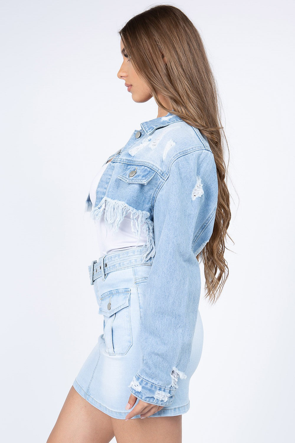 Veste en jean American Bazi vieillie avec ourlet effiloché