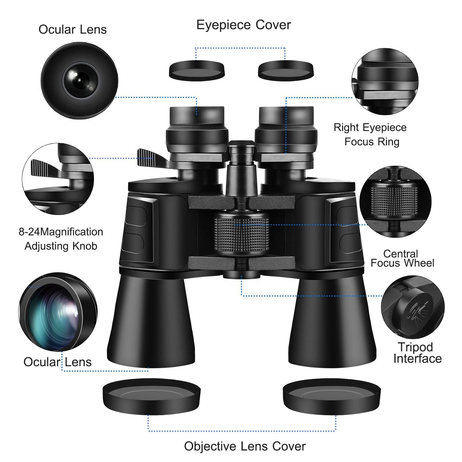 Jumelles zoom portables avec lentille FMC Vision nocturne en basse lumière pour l'observation des oiseaux Chasse Sports