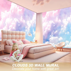 Grandes peintures murales en soie, papier peint nuage, 394,7 cm (l) x 260,9 cm (H).