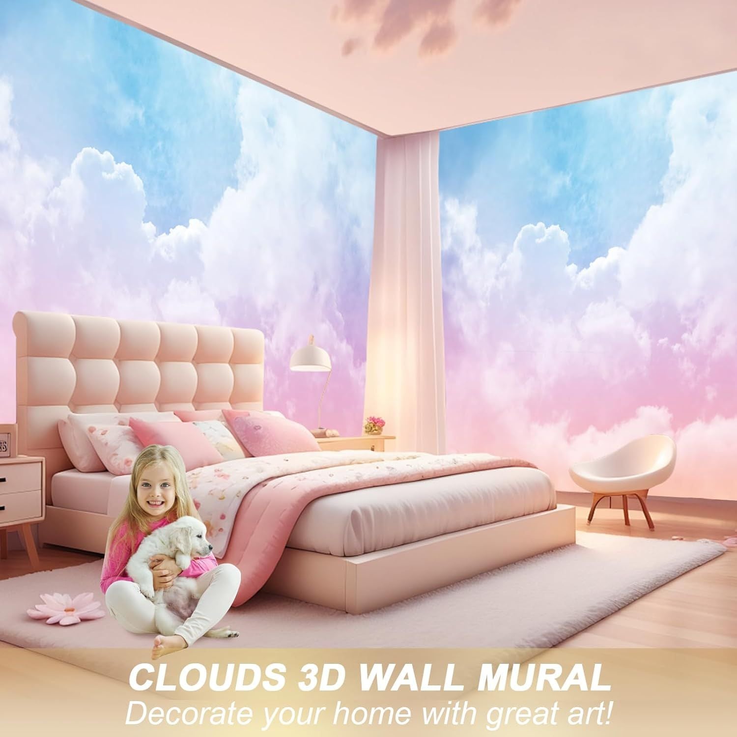 Grandes peintures murales en soie, papier peint nuage, 394,7 cm (l) x 260,9 cm (H).