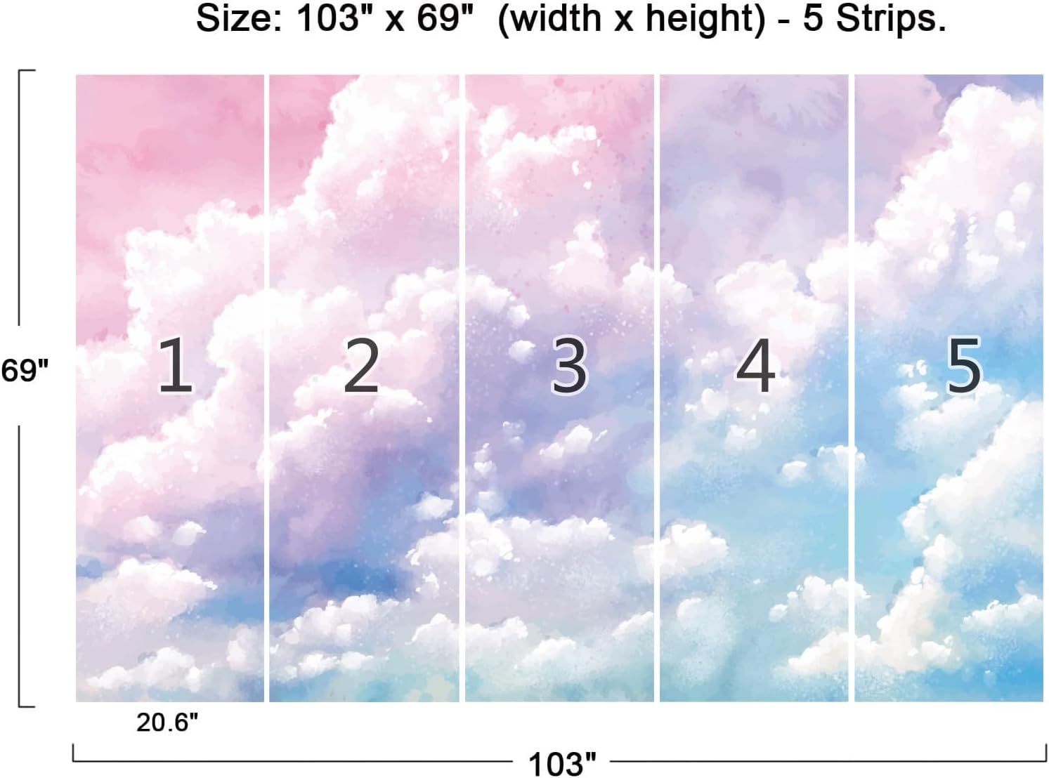 Grandes peintures murales en soie, papier peint nuage, 394,7 cm (l) x 260,9 cm (H).