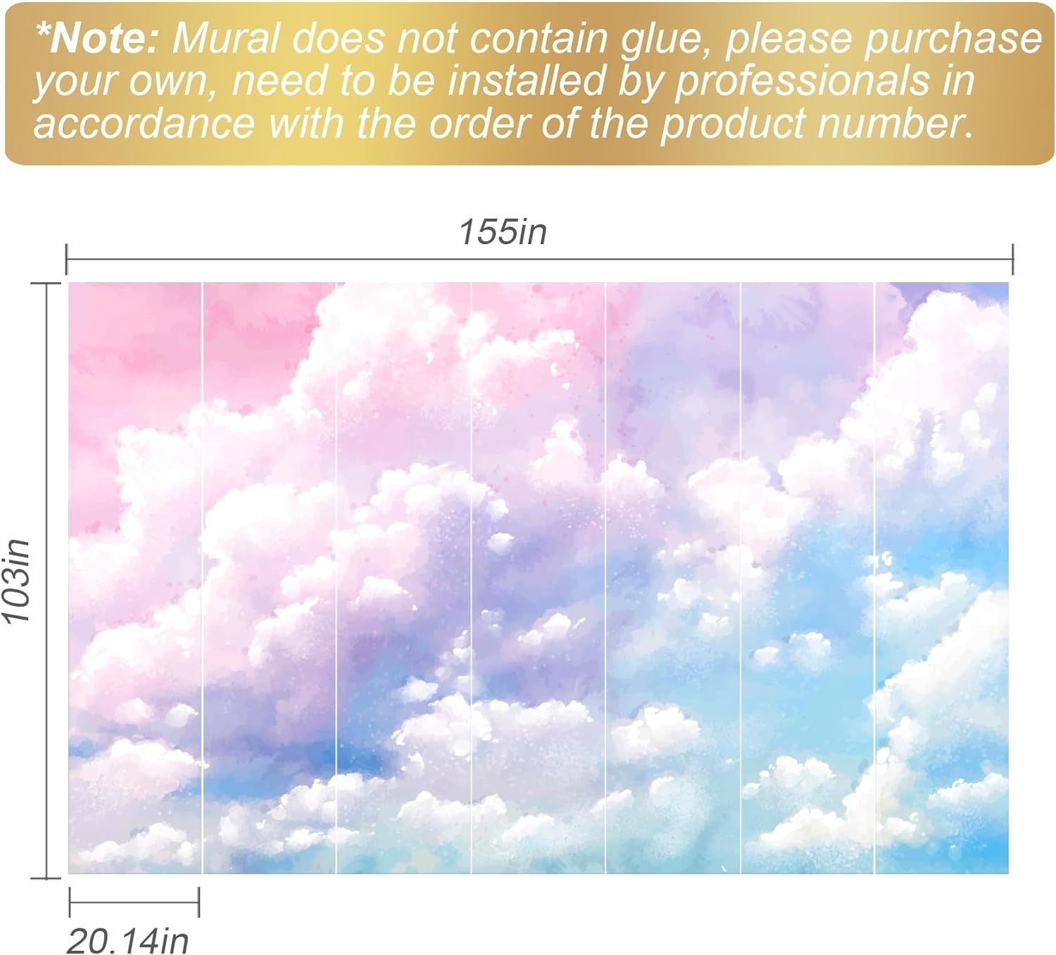 Grandes peintures murales en soie, papier peint nuage, 394,7 cm (l) x 260,9 cm (H).