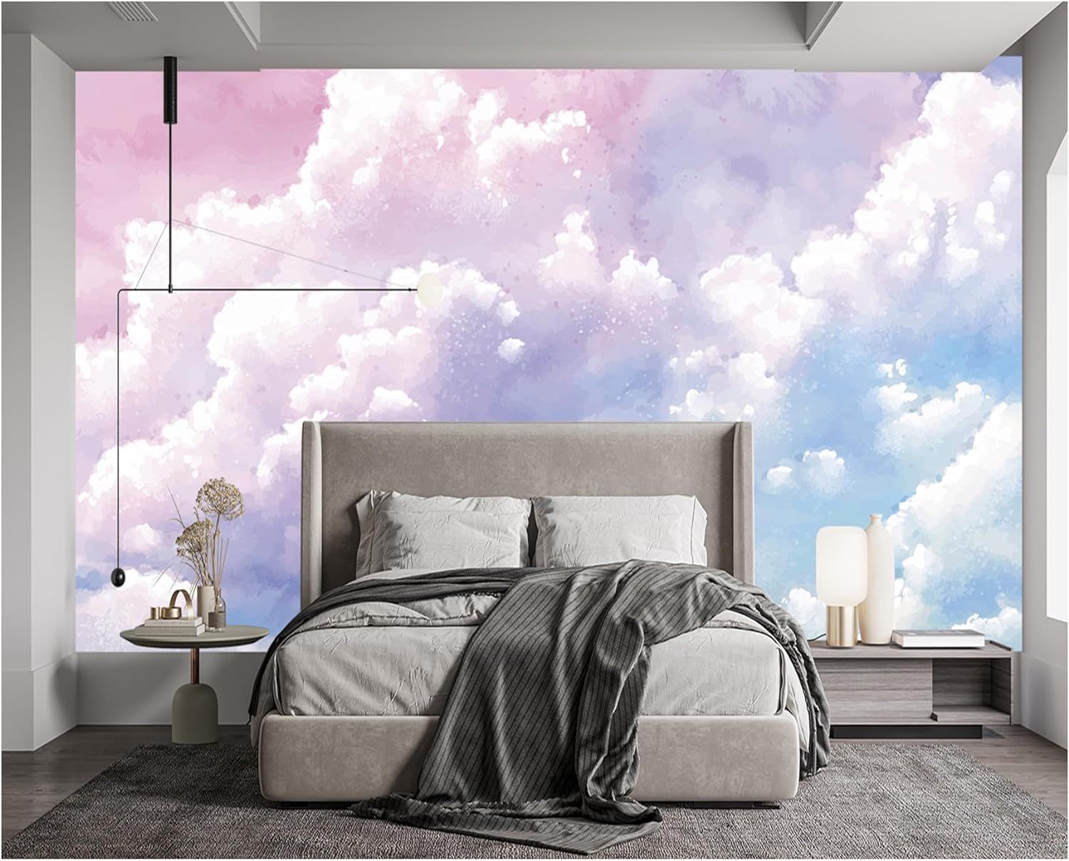 Grandes peintures murales en soie, papier peint nuage, 394,7 cm (l) x 260,9 cm (H).